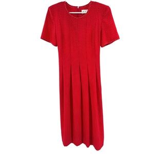 Kathie Lee Collections vintage red white polka dot 12 midi dress housewife
